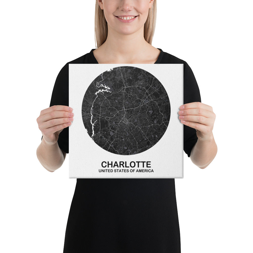 Charlotte Circular Black Canvas Map