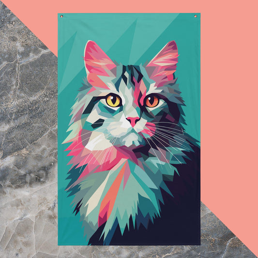 Green and Pink Cat Flag Poster