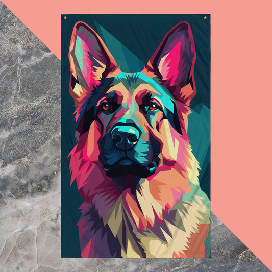 Green and Pink Dog Flag Poster