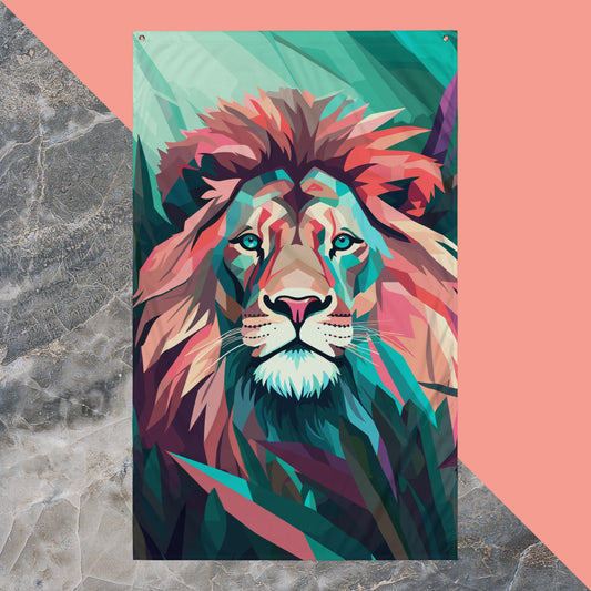 Green and Pink Lion Flag Poster