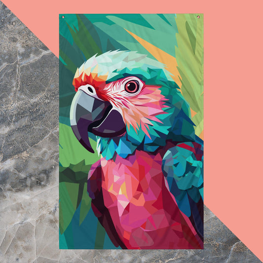 Green and Pink Parrot Flag Poster