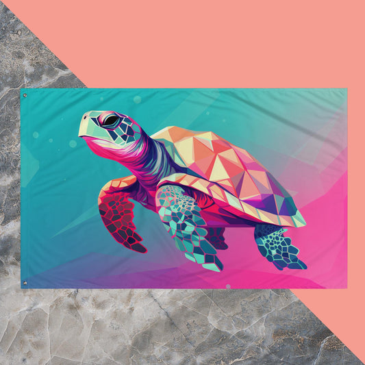 Green and Pink Turtle Flag Poster