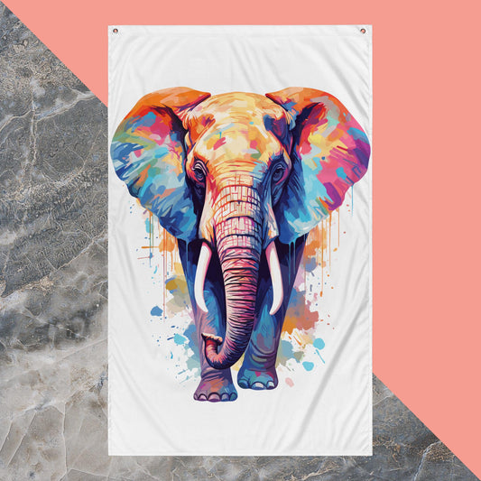 Rainbow Paint Elephant Flag Poster