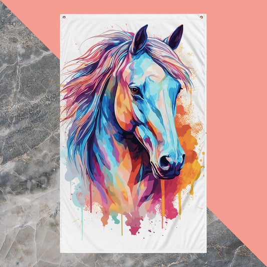 Rainbow Paint Horse Flag Poster