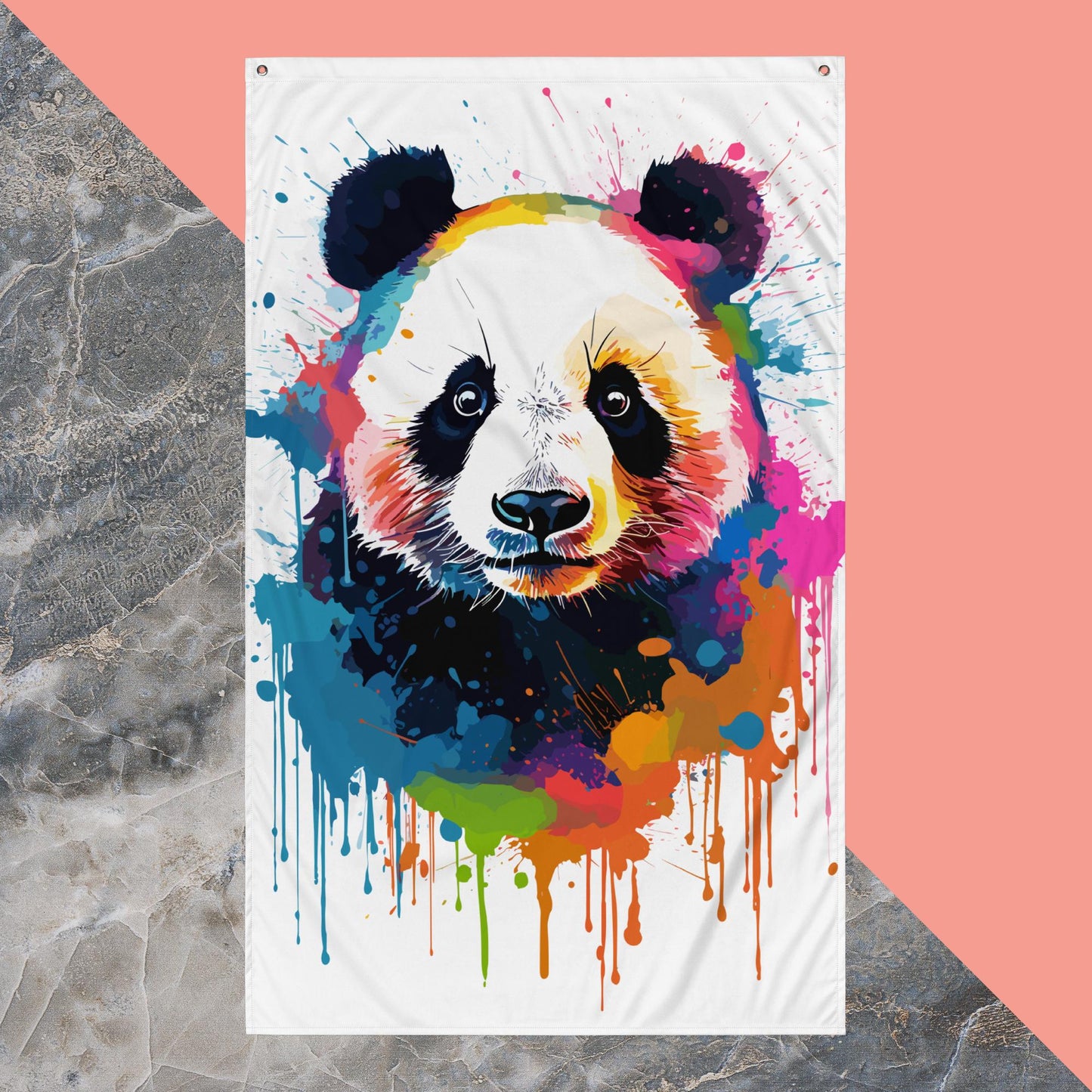 Rainbow Paint Panda Flag Poster