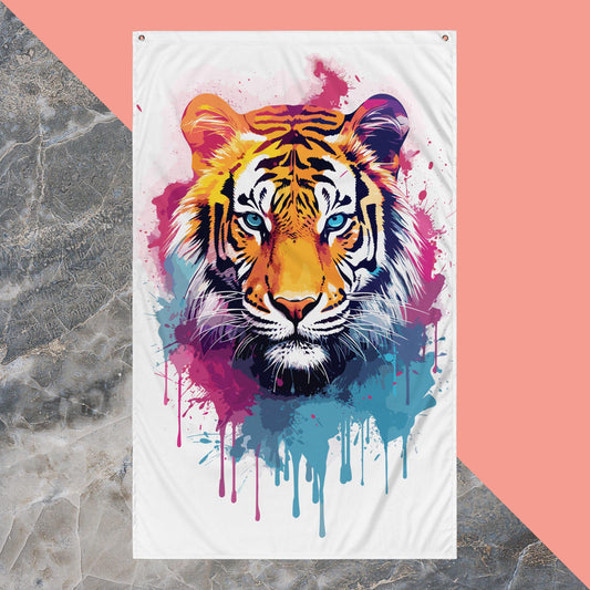 Rainbow Paint Tiger Flag Poster