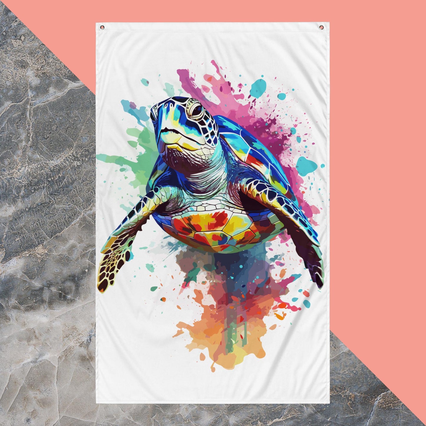 Rainbow Paint Turtle Flag Poster