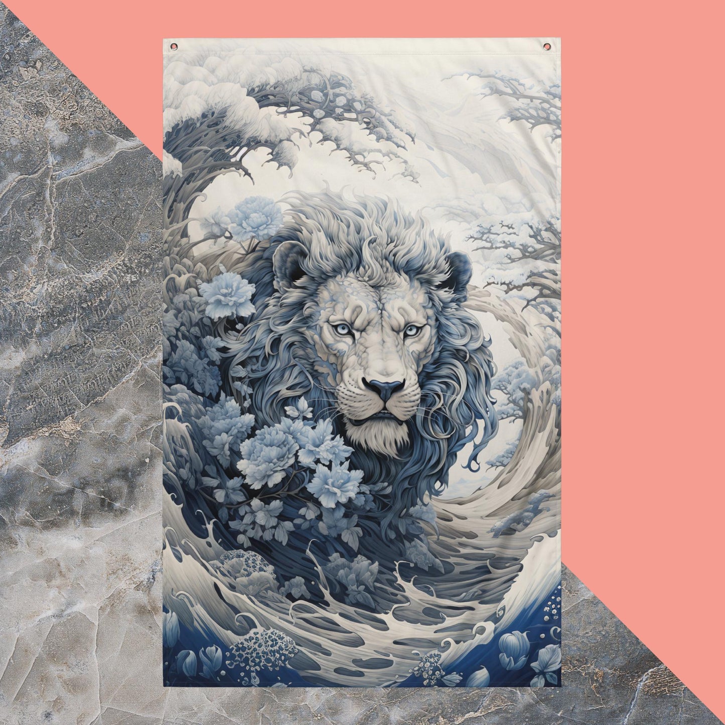 Ukiyo-e Lion Flag Poster