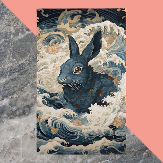 Ukiyo-e Rabbit Flag Poster