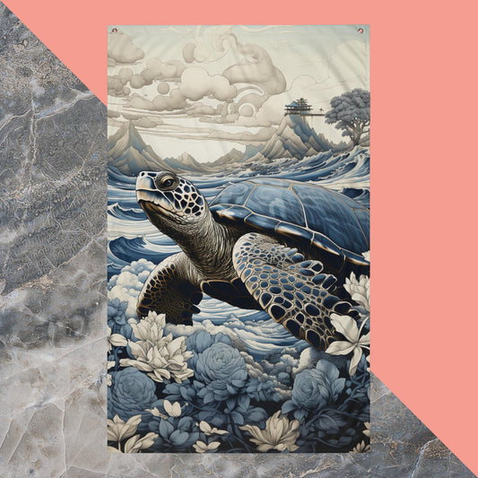 Ukiyo-e Turtle Flag Poster