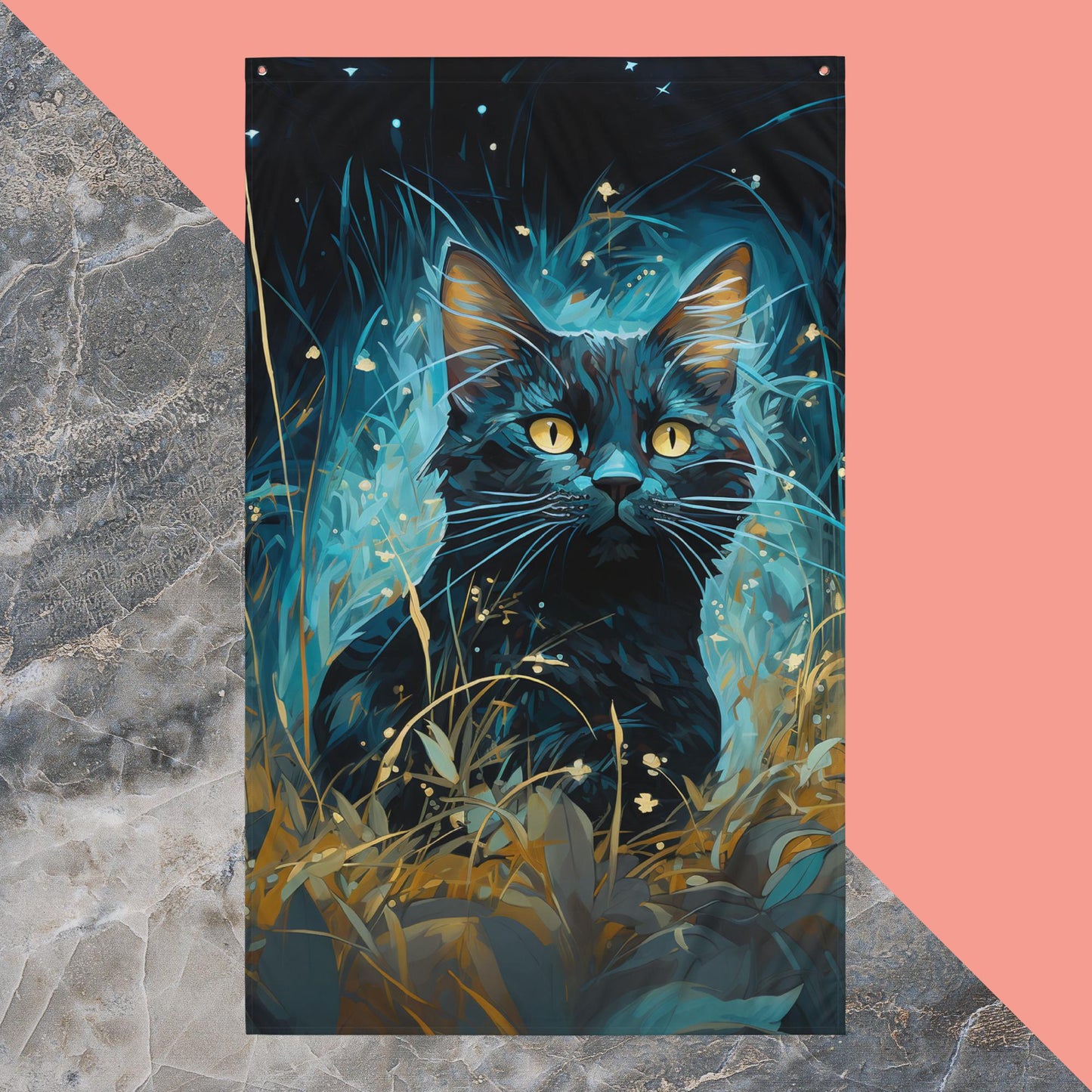 Dark Turquoise Cat Flag Poster