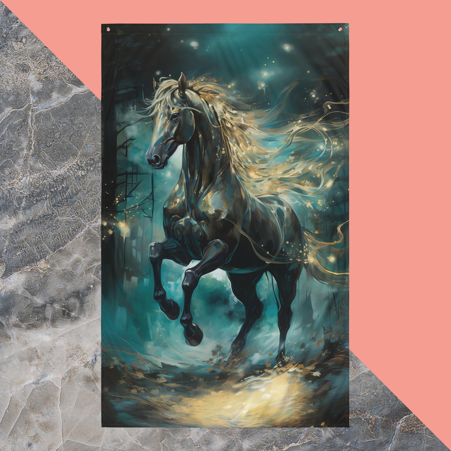 Dark Turquoise Horse Flag Poster