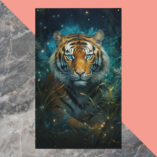 Dark Turquoise Tiger Flag Poster