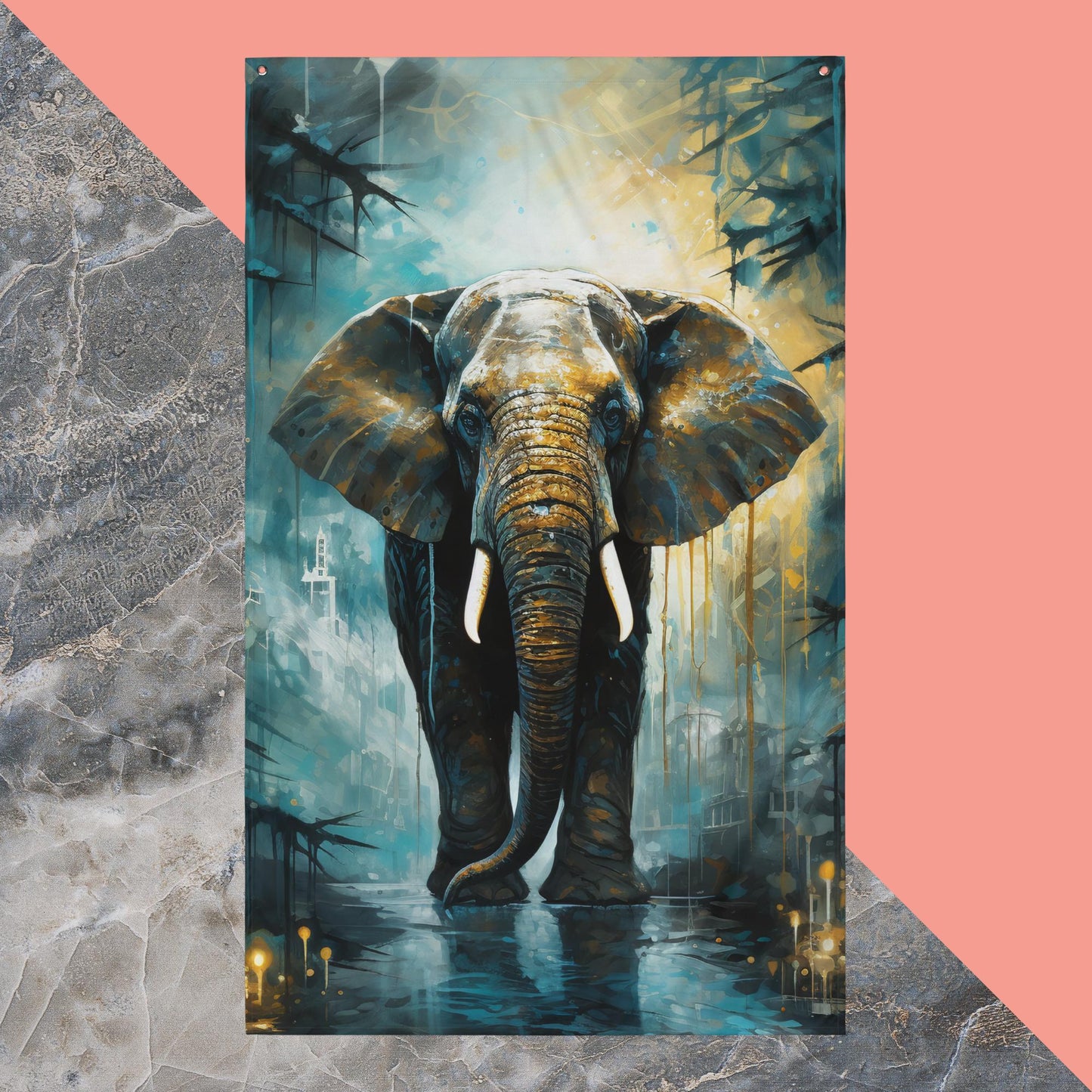 Dark Turquoise Elephant Flag Poster