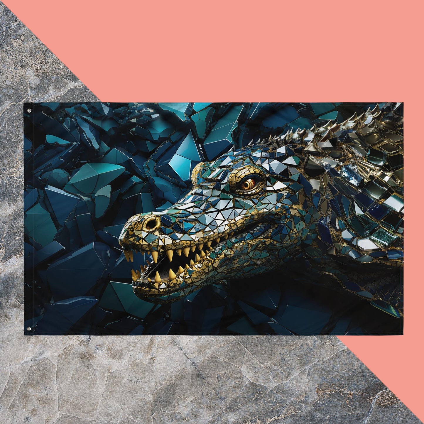 Blue Gold Crocodile Flag Poster