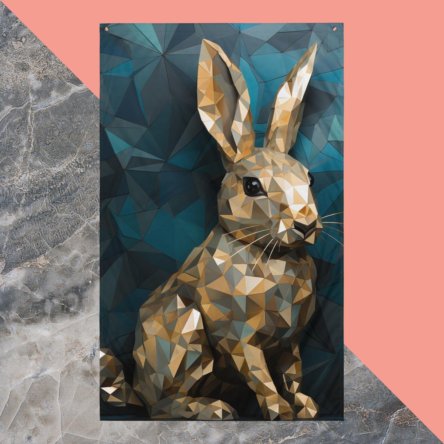 Blue Gold Rabbit Flag Poster