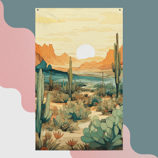 Desert Hills Shrubs Flag Poster