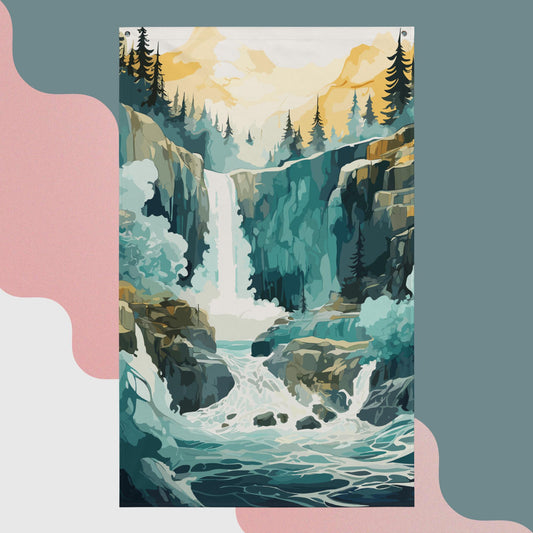 Roaring Forest Waterfall Flag Poster