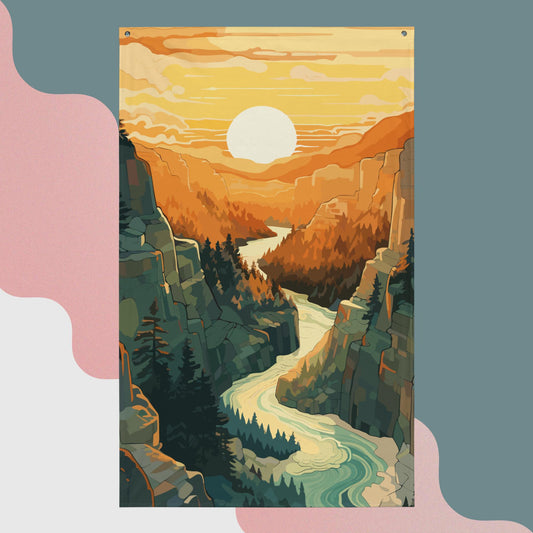 Canyon River Sunset Flag Poster