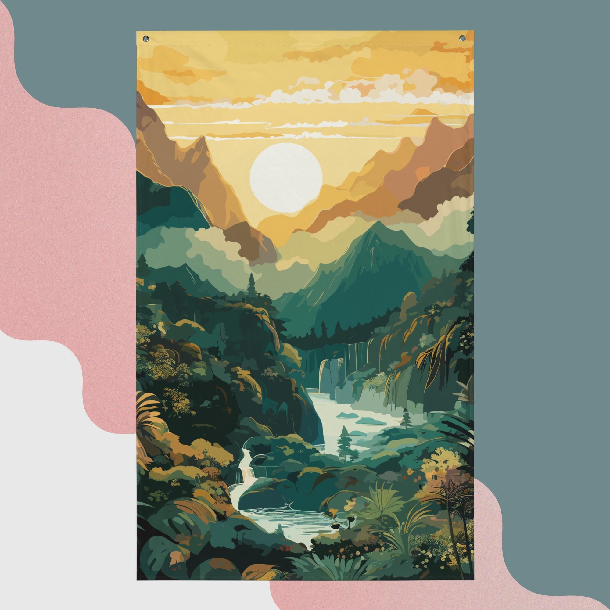 Mountainous Rainforest Flag Poster – Wall Art Physical