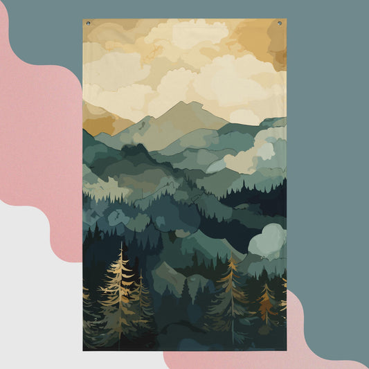 Mountainous Forest Flag Poster