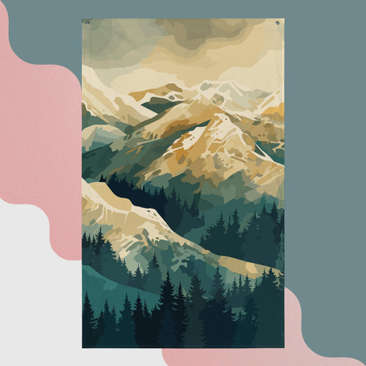 Winter Forest Mountains Flag Poster