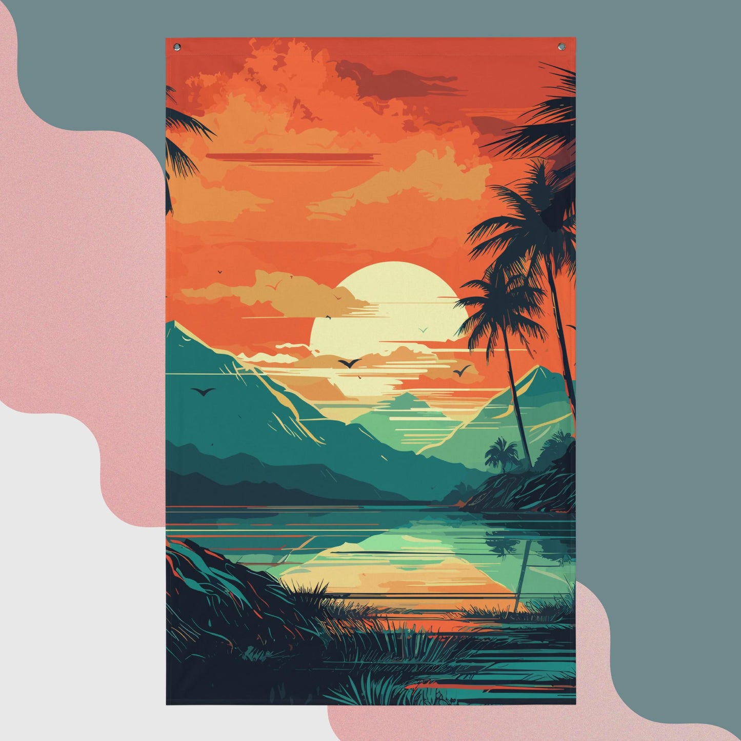 Rainforest Lake Mountains Flag Poster