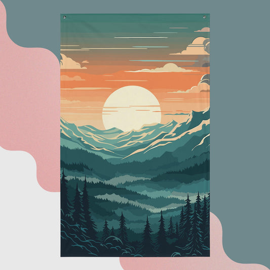 Forest Mountain Landscape Flag Poster