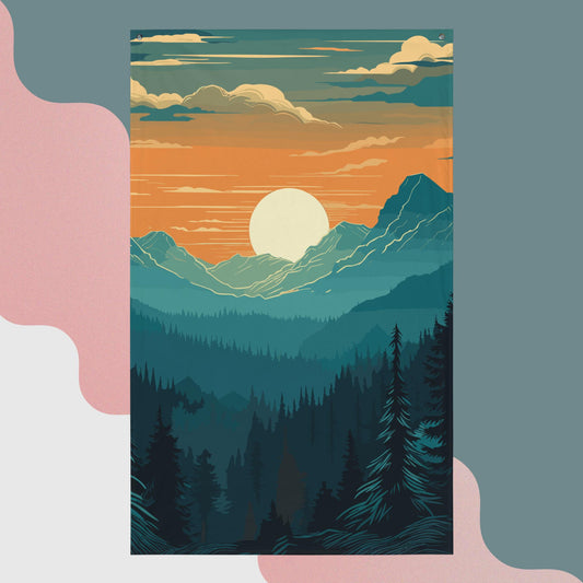 Forest Skyline Sunset Flag Poster