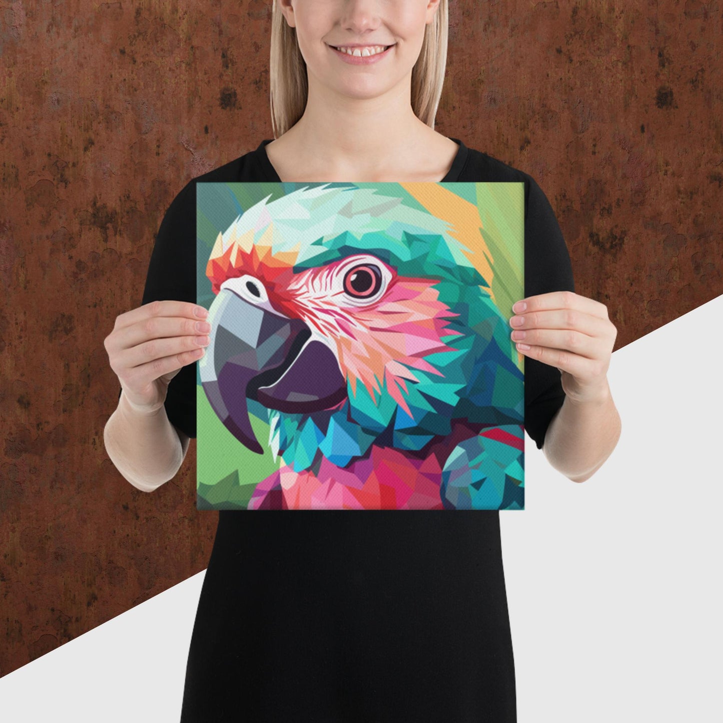 Green and Pink Parrot Canvas Poster