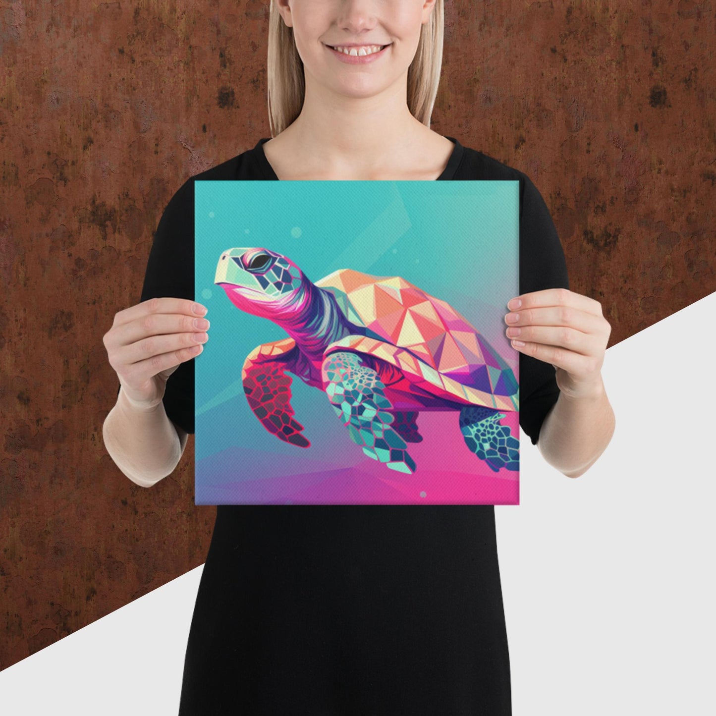 Green and Pink Turtle Canvas Poster