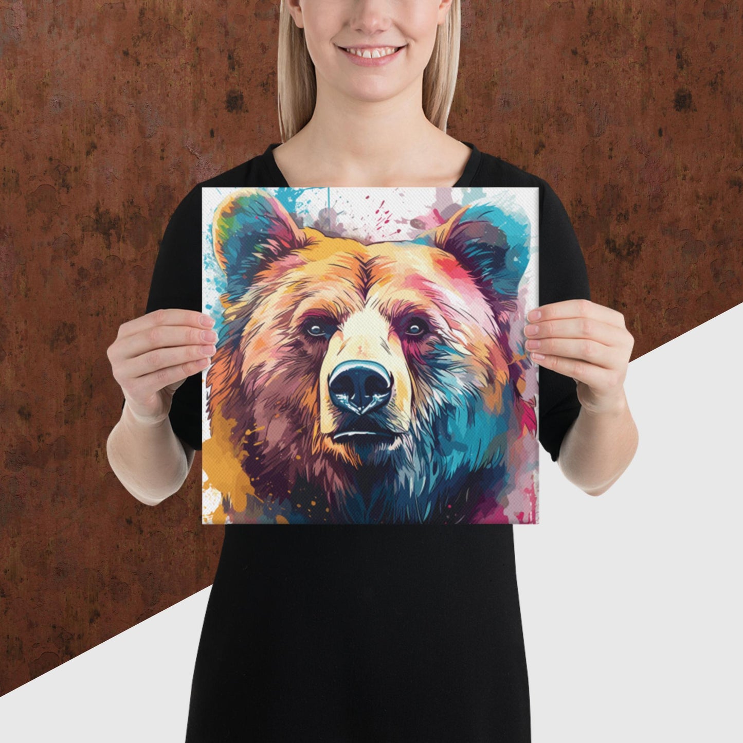 Rainbow Paint Bear Canvas Poster