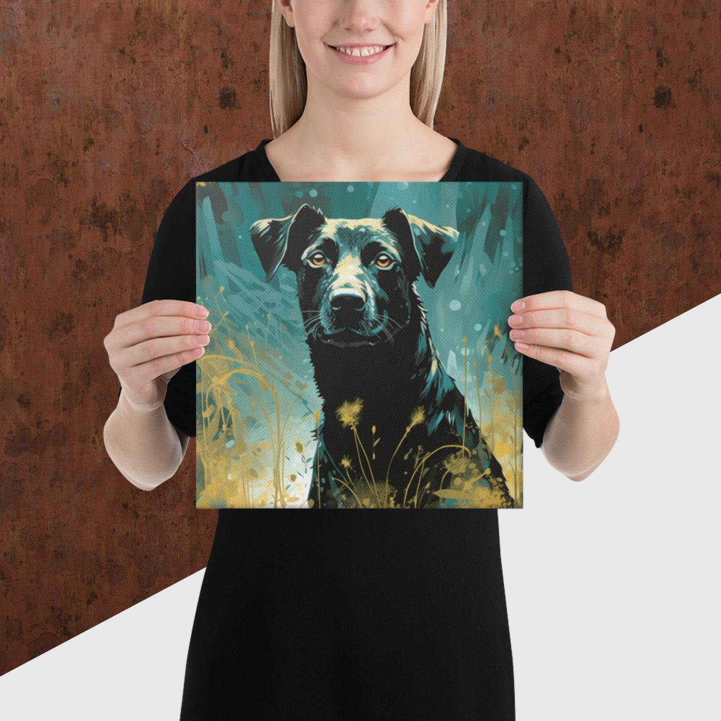 Dark Turquoise Dog Canvas Poster