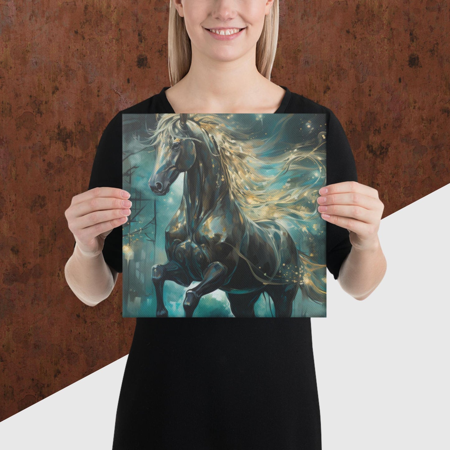 Dark Turquoise Horse Canvas Poster