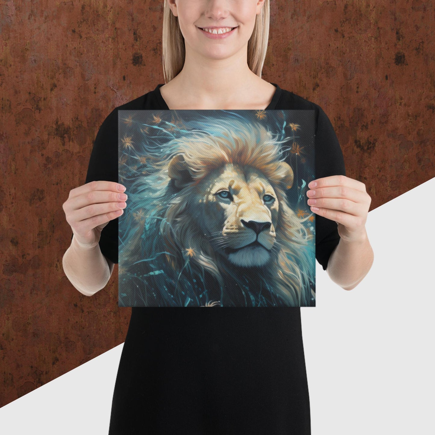 Dark Turquoise Lion Canvas Poster