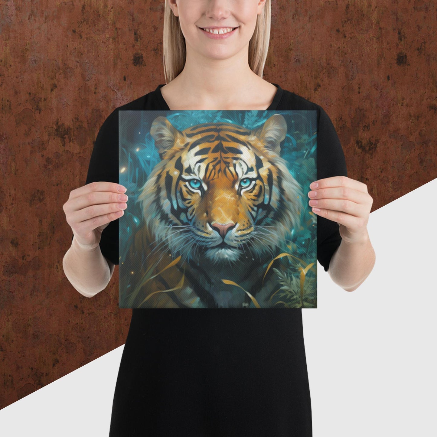 Dark Turquoise Tiger Canvas Poster