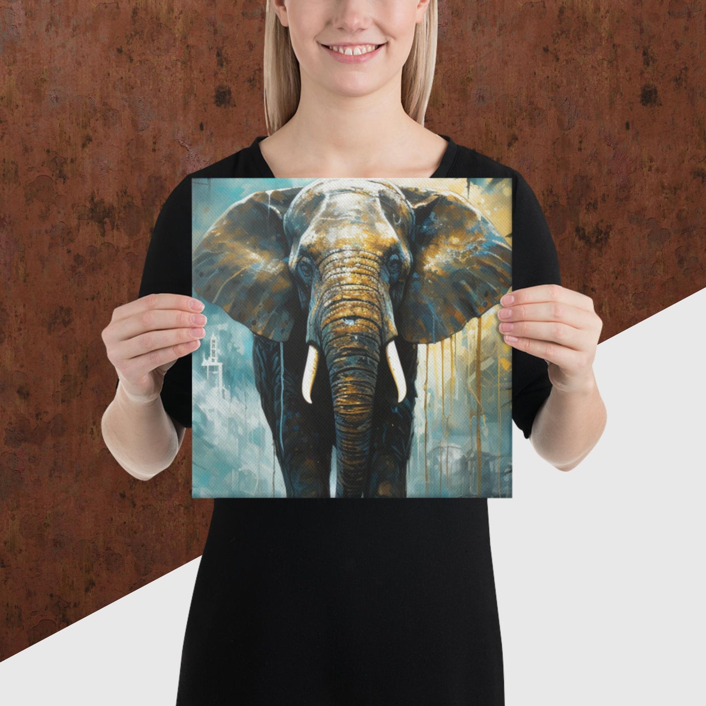 Dark Turquoise Elephant Canvas Poster