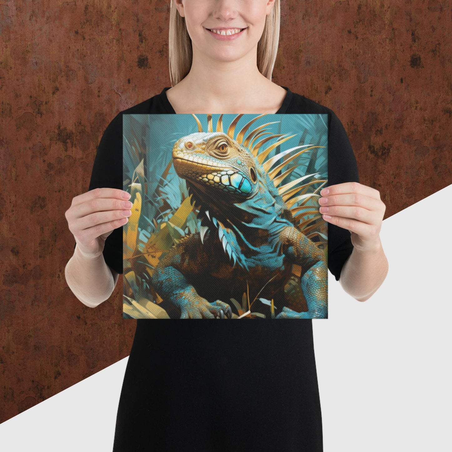 Dark Turquoise Iguana Canvas Poster