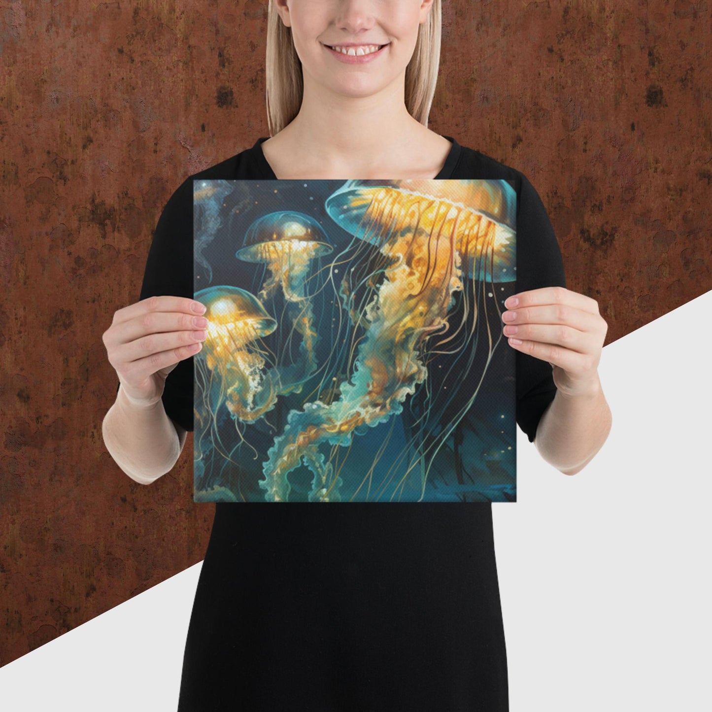 Dark Turquoise Jellyfish Canvas Poster