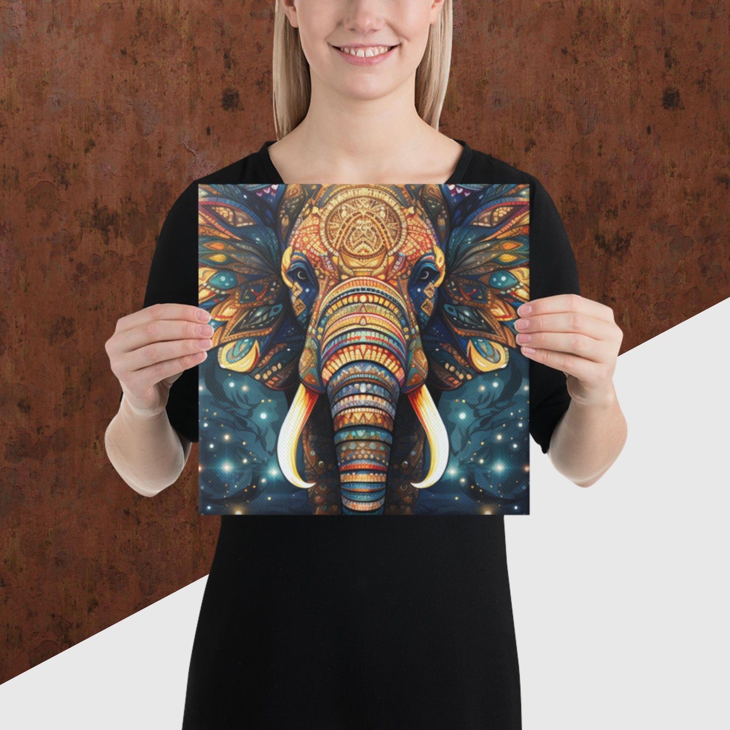 Dot Art Elephant Canvas Poster