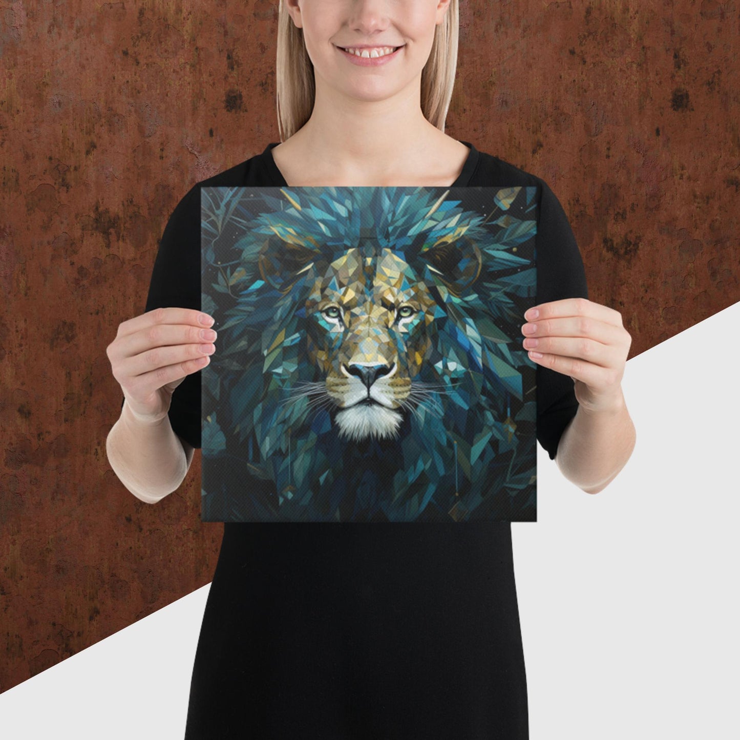 Blue Gold Lion Canvas Poster