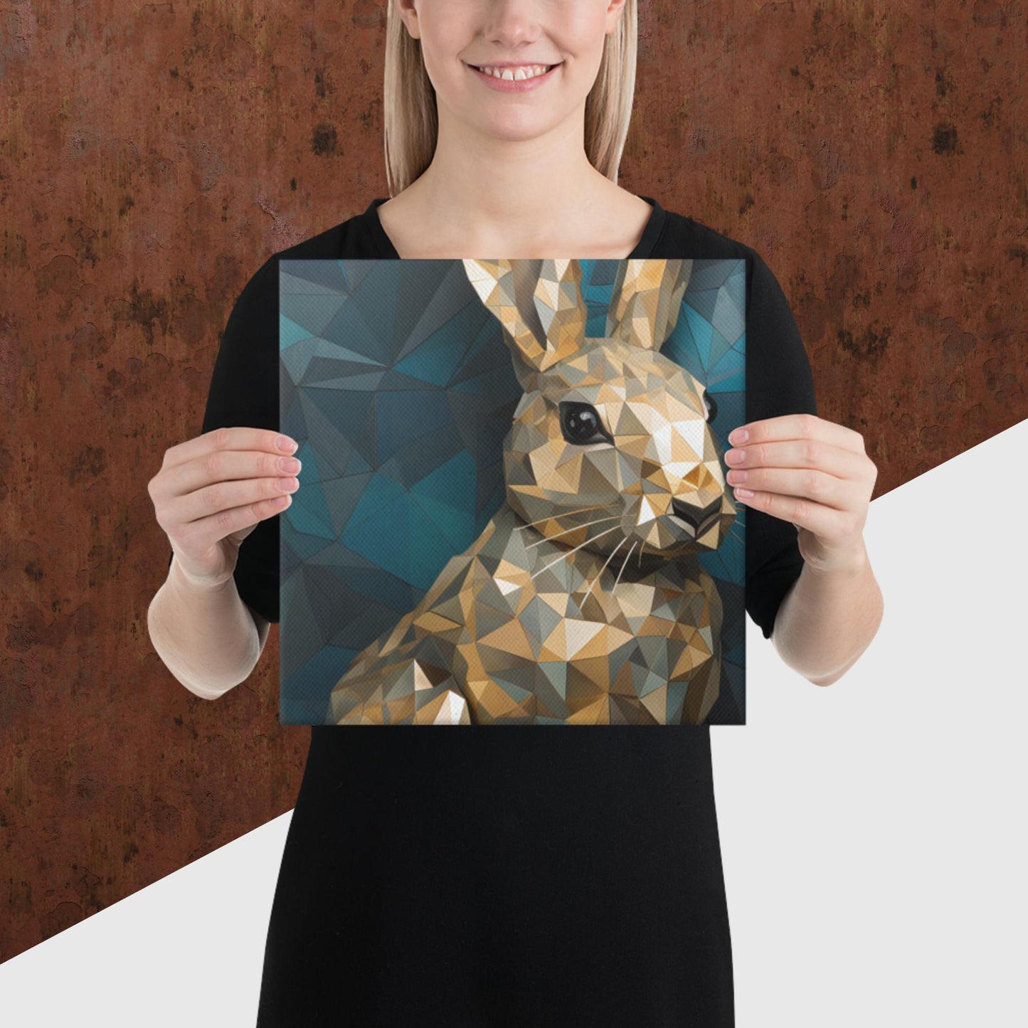 Blue Gold Rabbit Canvas Poster