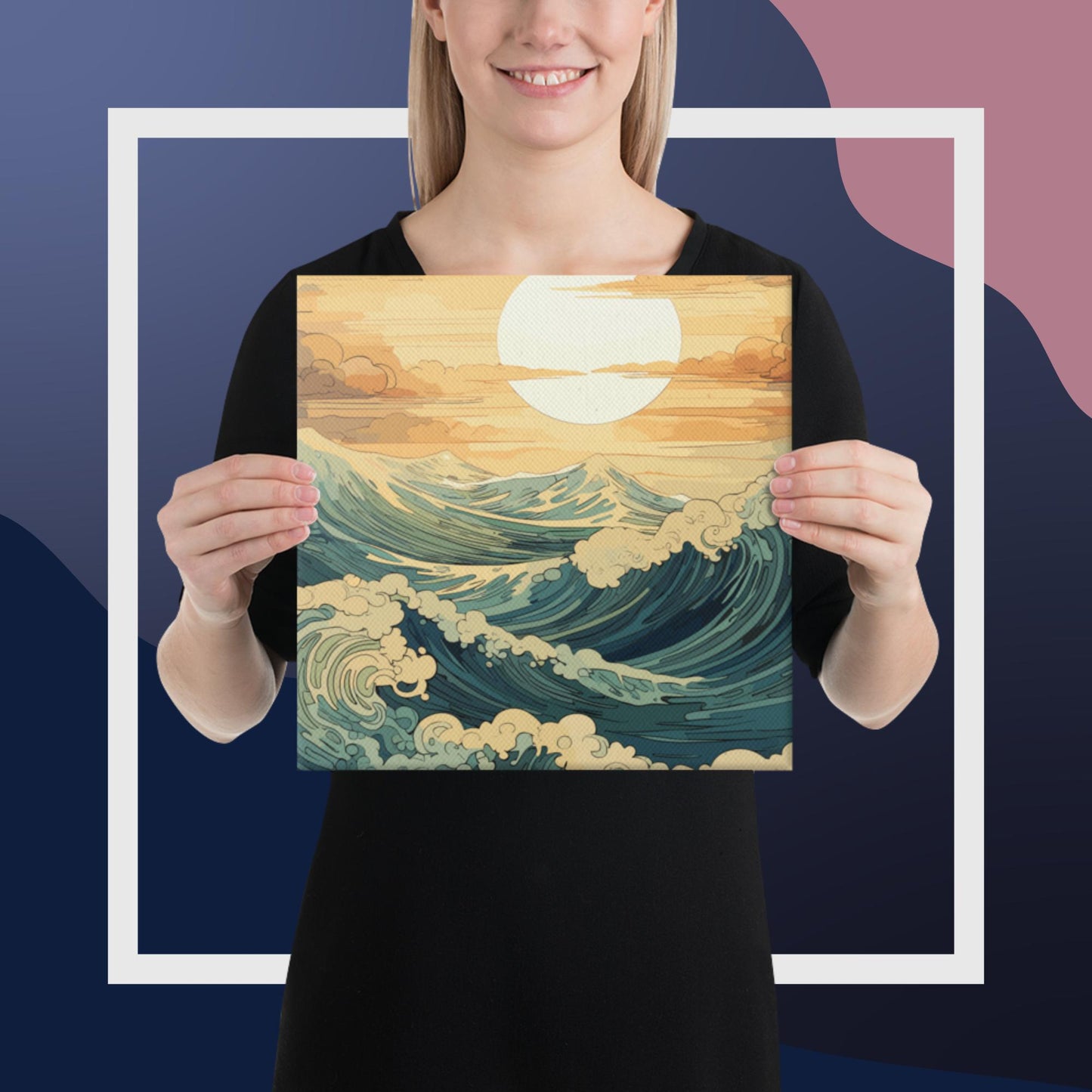 Wavy Sea Sunset Canvas Poster