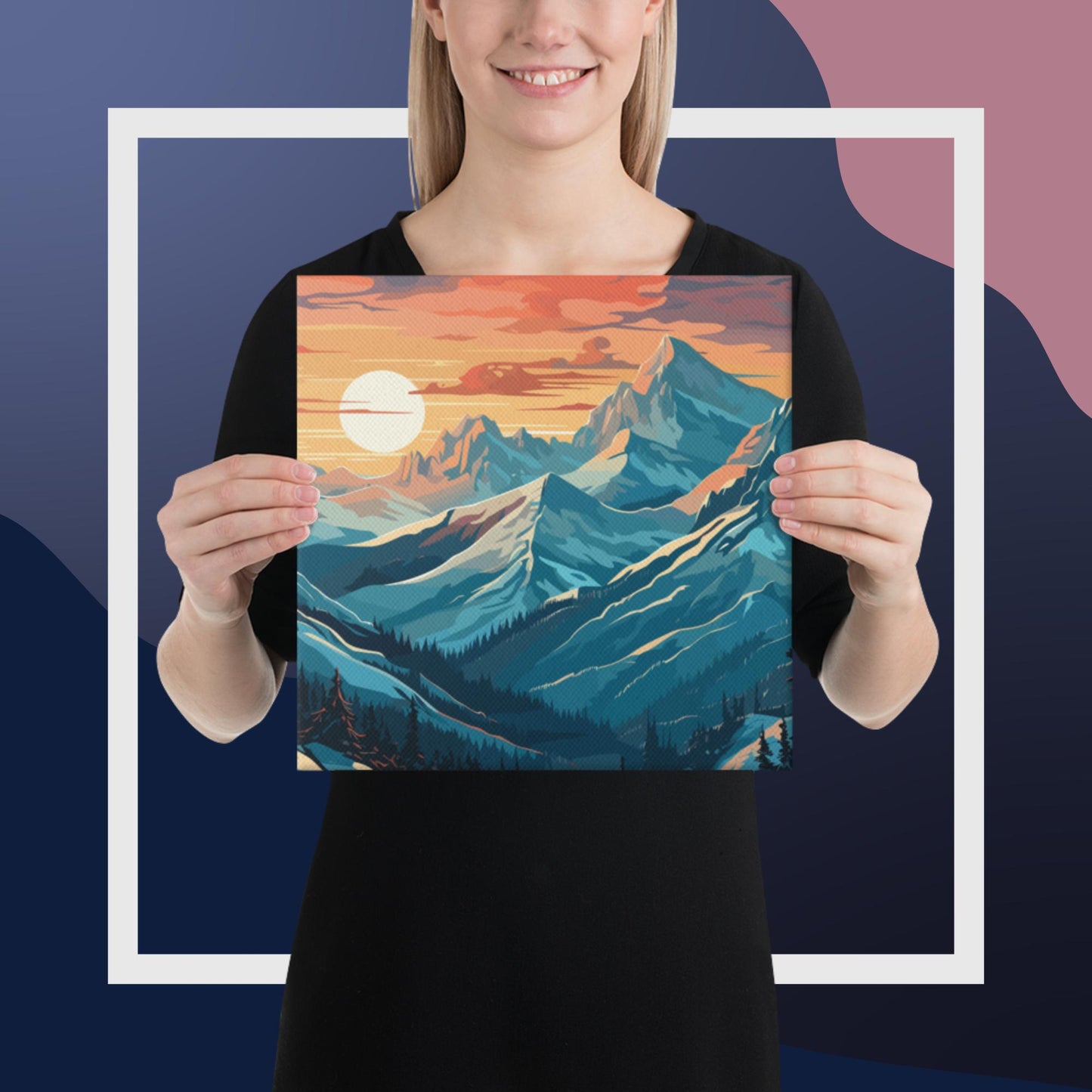 Snowy Mountain Sunset Canvas Poster