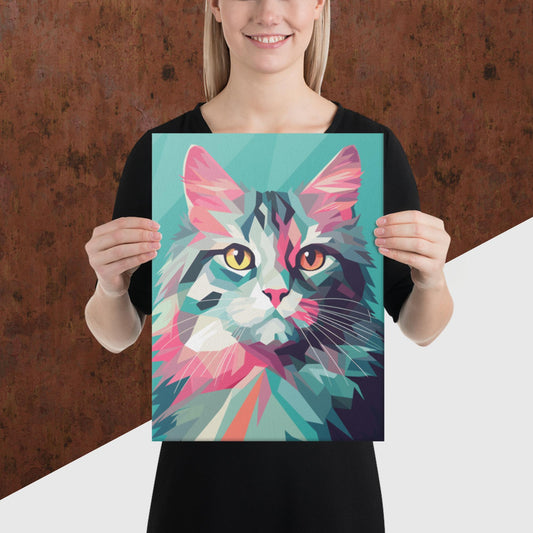 Green and Pink Cat Canvas Poster