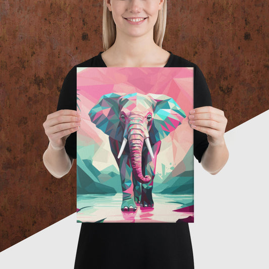 Green and Pink Elephant Canvas Poster