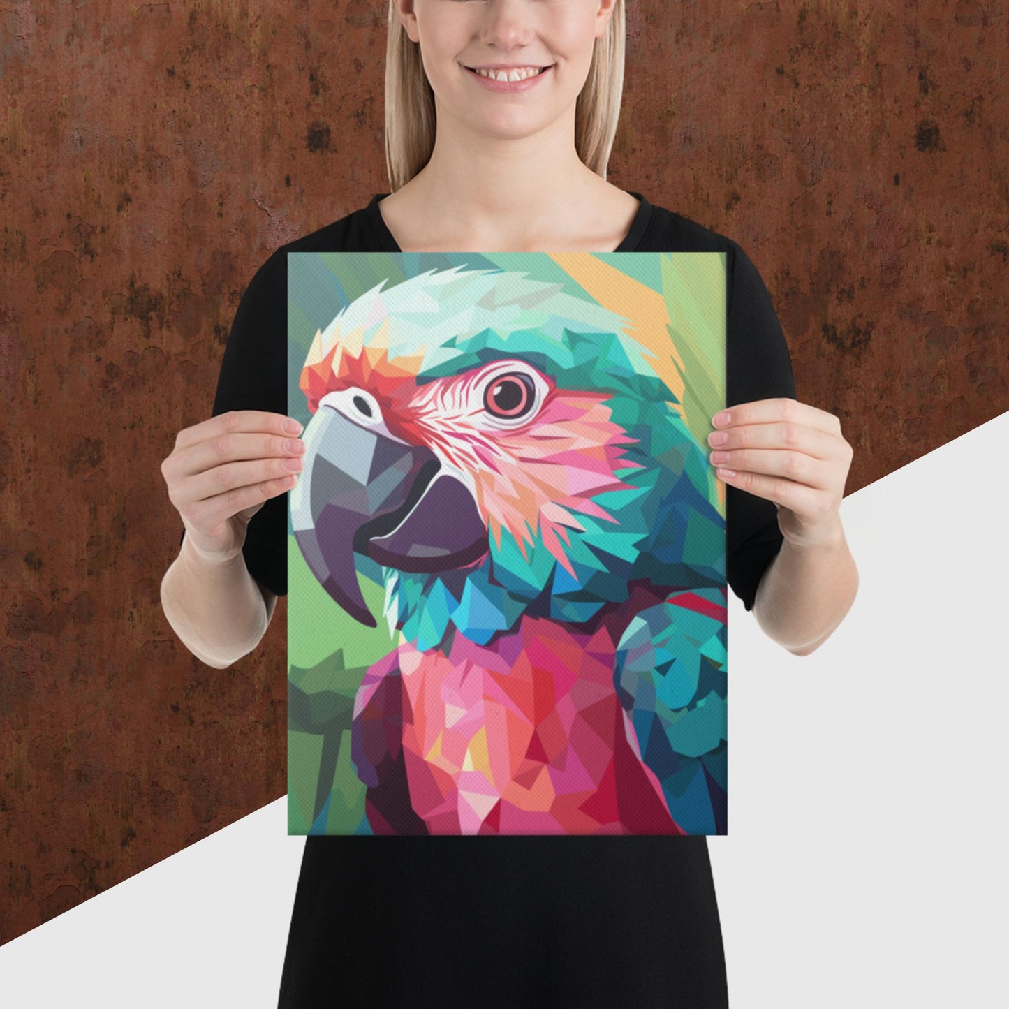 Green and Pink Parrot Canvas Poster