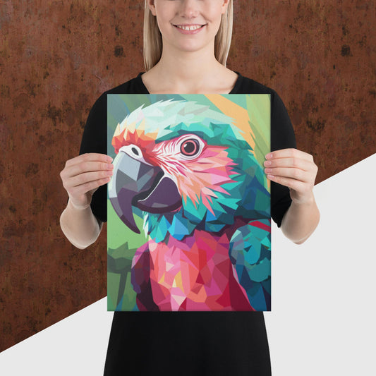 Green and Pink Parrot Canvas Poster