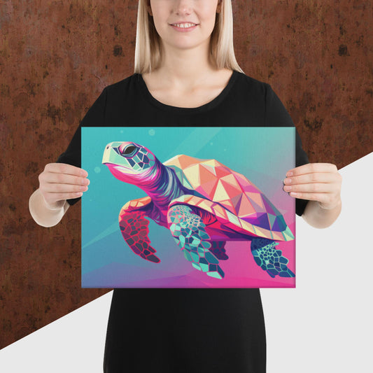 Green and Pink Turtle Canvas Poster