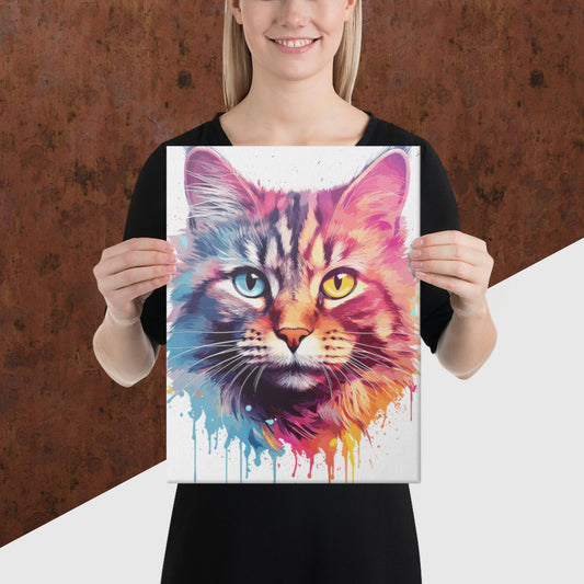 Rainbow Paint Cat Canvas Poster